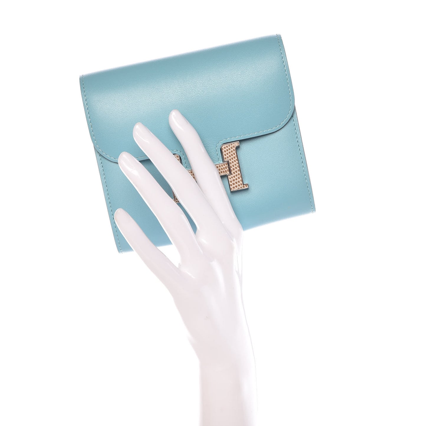 Tadelakt Lizard Constance Short Wallet Bleu Atoll Ficelle