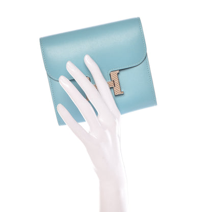 Hermes Tadelakt Lizard Constance Short Wallet Bleu Atoll Ficelle 2 of 8