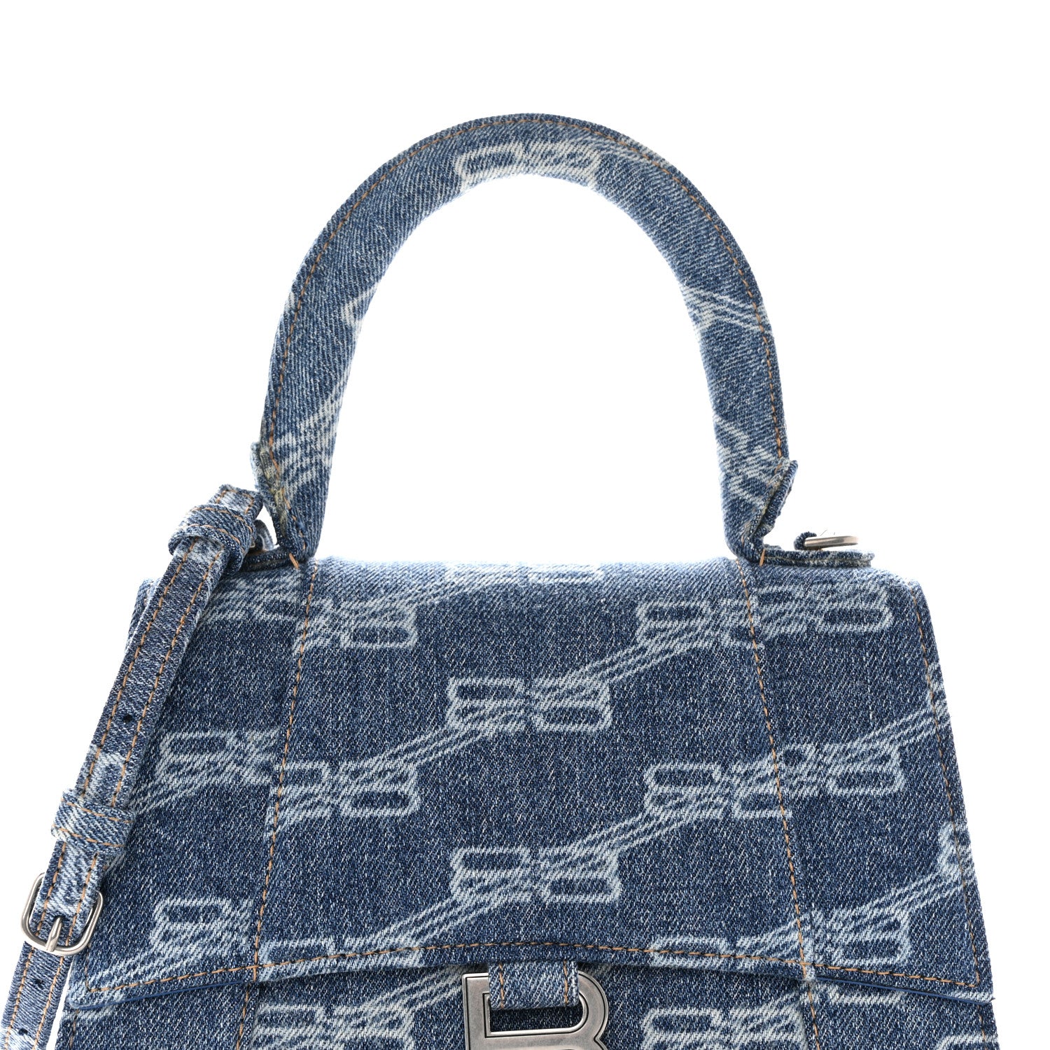 Balenciaga Denim BB Monogram Small Hourglass Top Handle Bag Blue 9 of 11