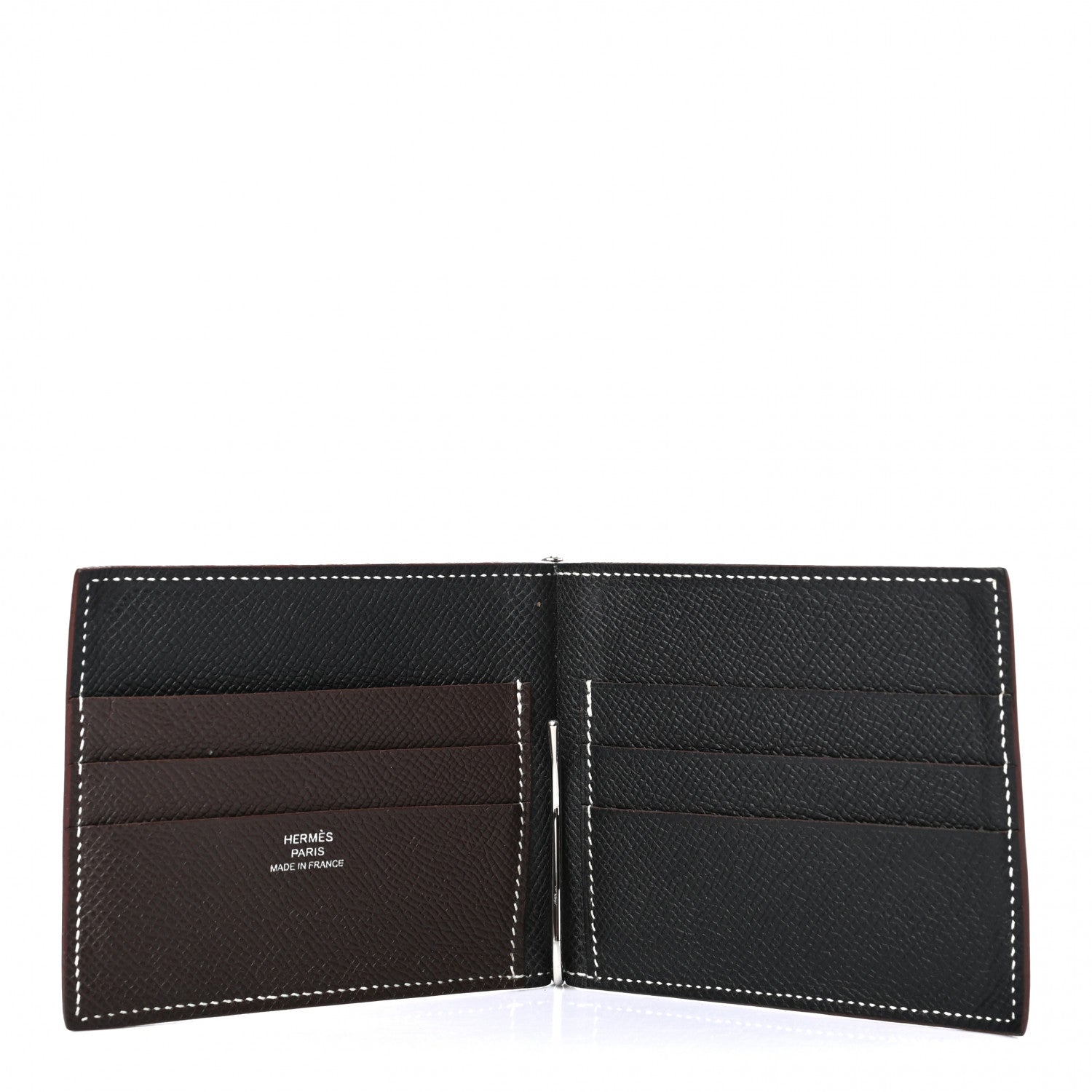 Hermes Epsom Poker Money Clip Wallet Gold Black Chocolate 876398