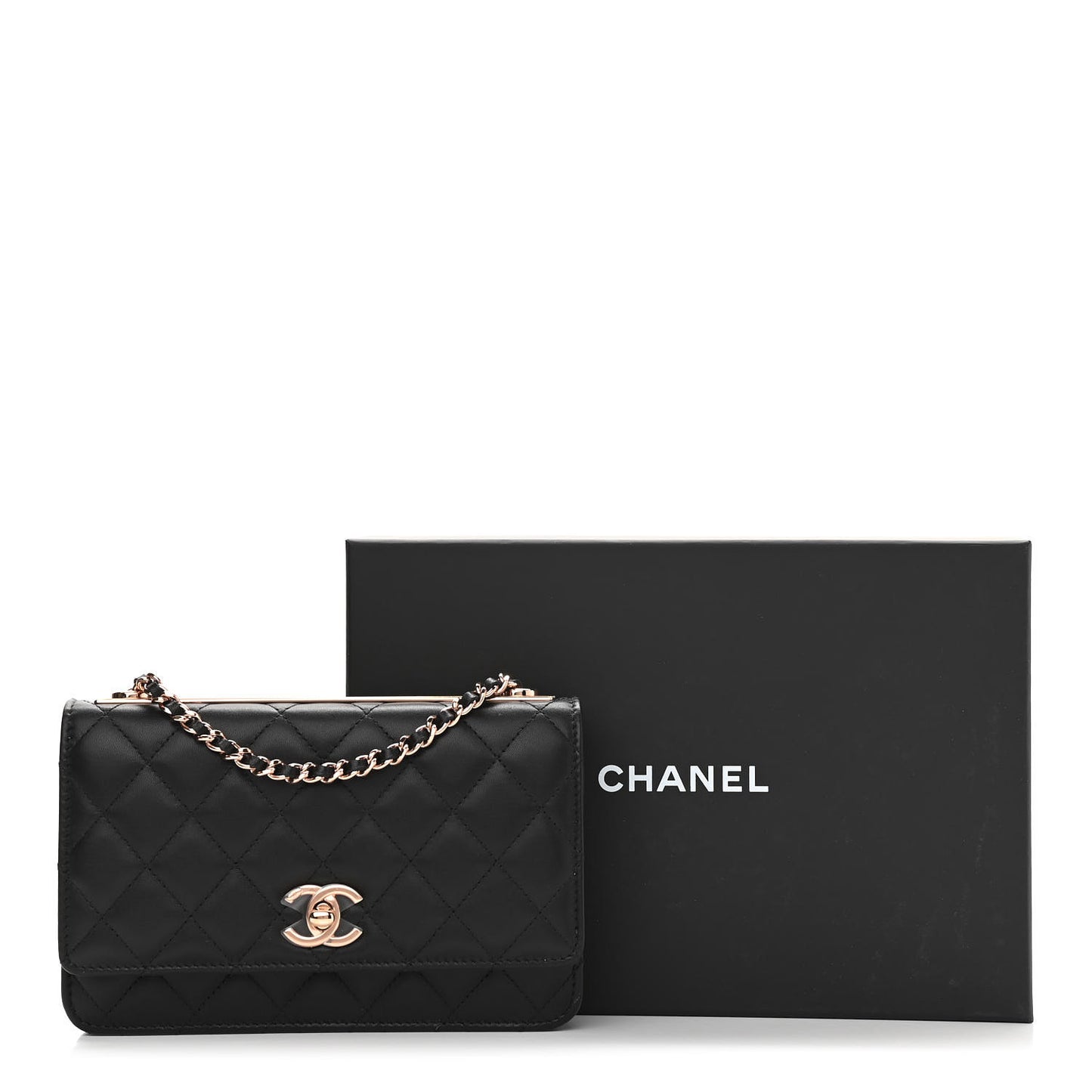 Lambskin Quilted Trendy CC Wallet On Chain WOC Black
