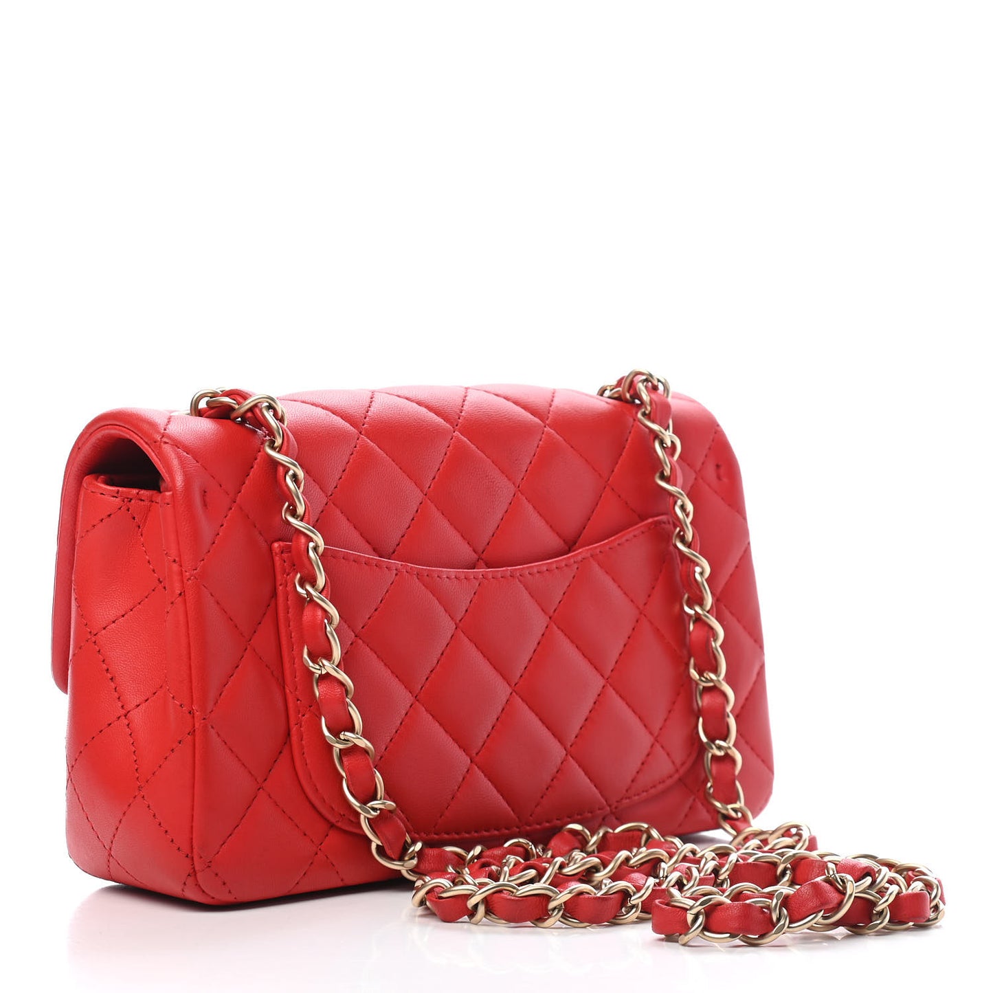 Lambskin Quilted Mini Rectangular Flap Red