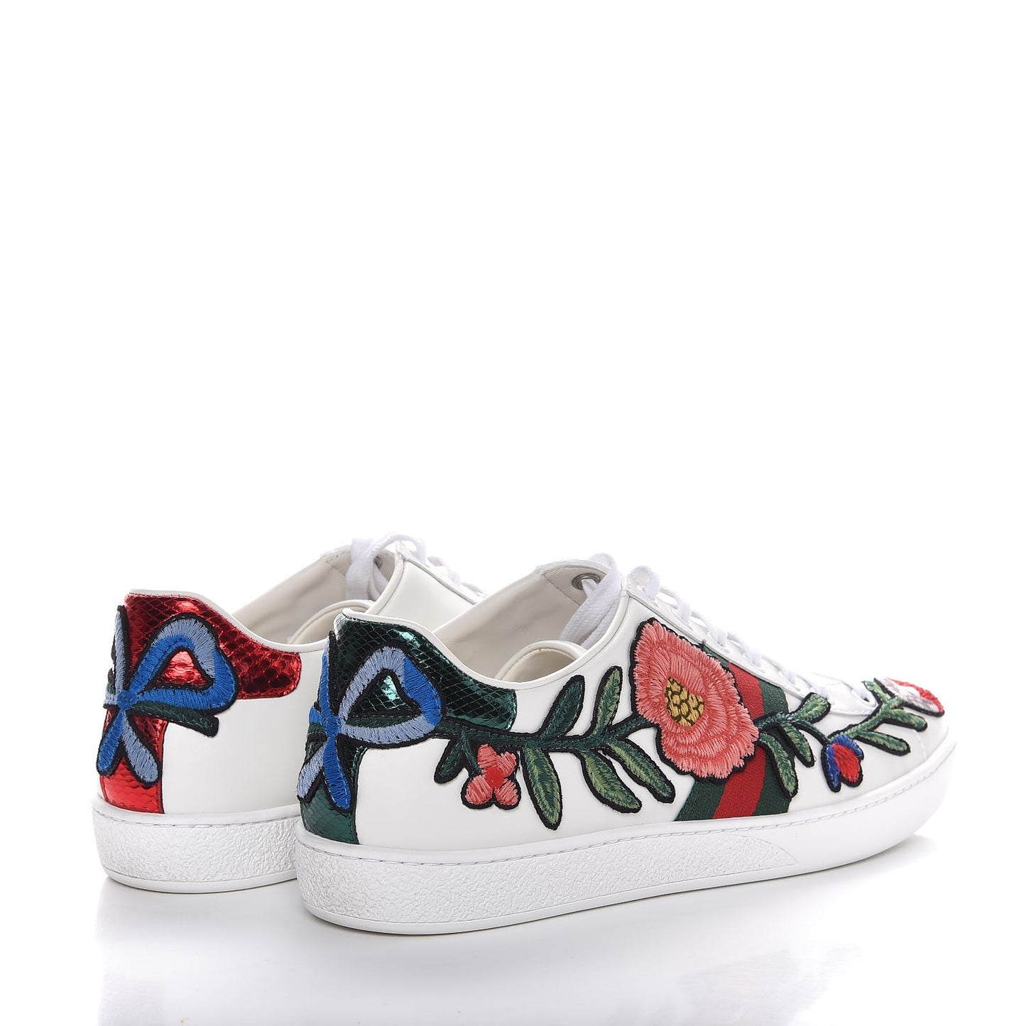 Calfskin Web Floral Embroidered Ace Sneakers 38.5 White