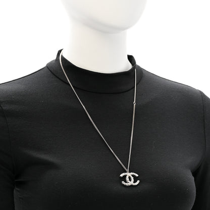 Chanel Crystal CC Pendant Necklace Silver 2 of 5