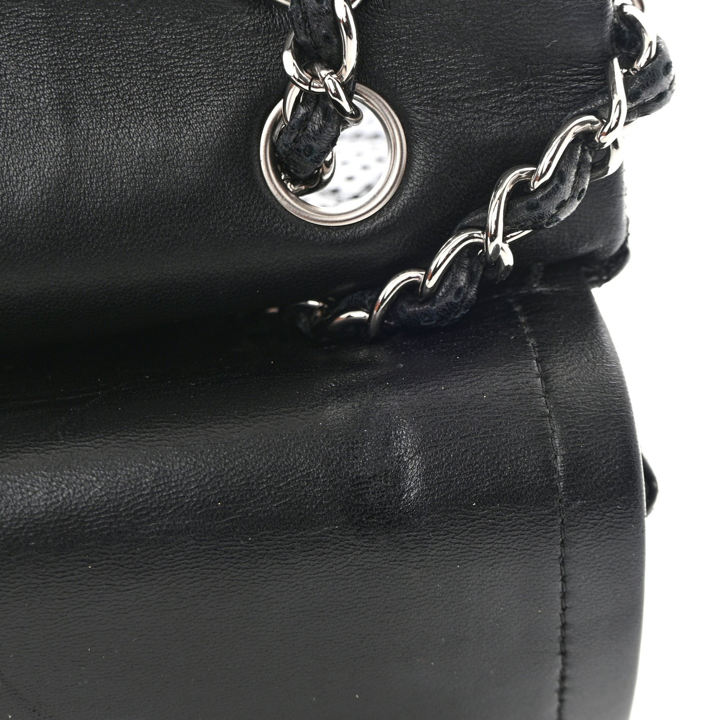 Lambskin Perforated Medium Double Flap Black