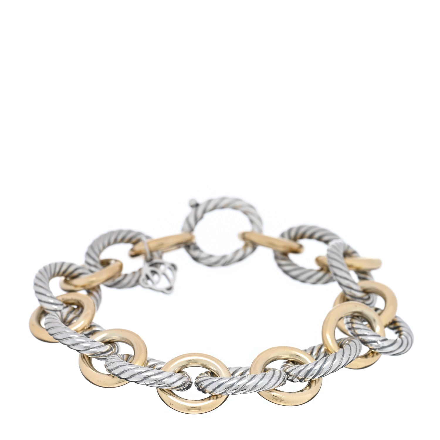 David Yurman Sterling Silver 18K Yellow Gold 12mm Large Oval Link Bracelet 1 of 3