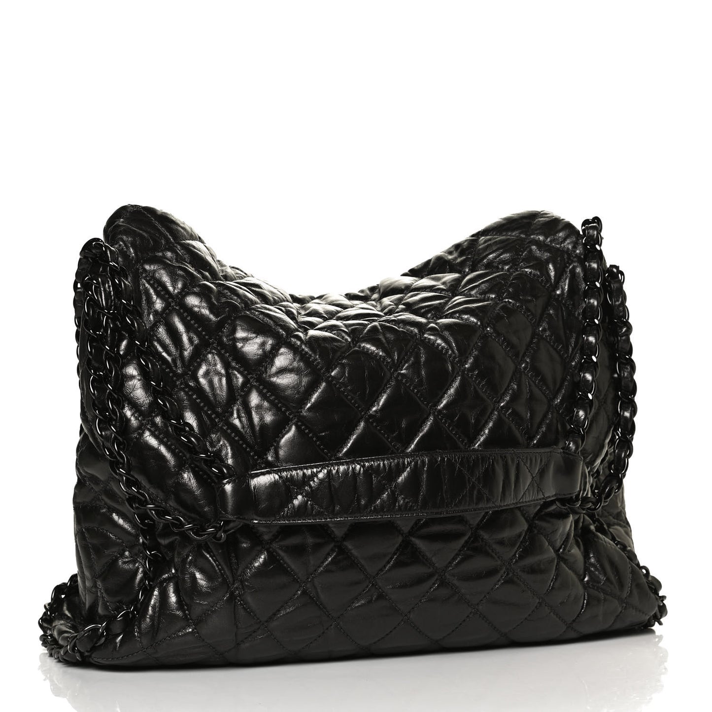 Metallic Calfskin Quilted Large Chain Me Hobo Dark Grey