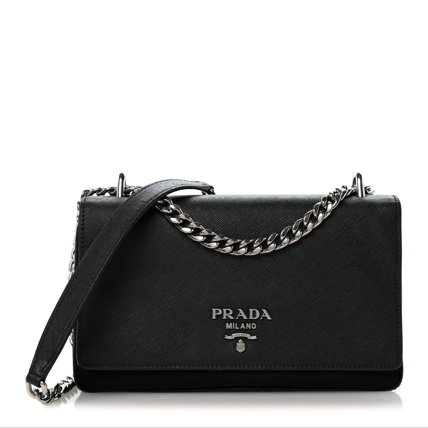 Saffiano Tessuto Nylon Chain Shoulder Bag Black