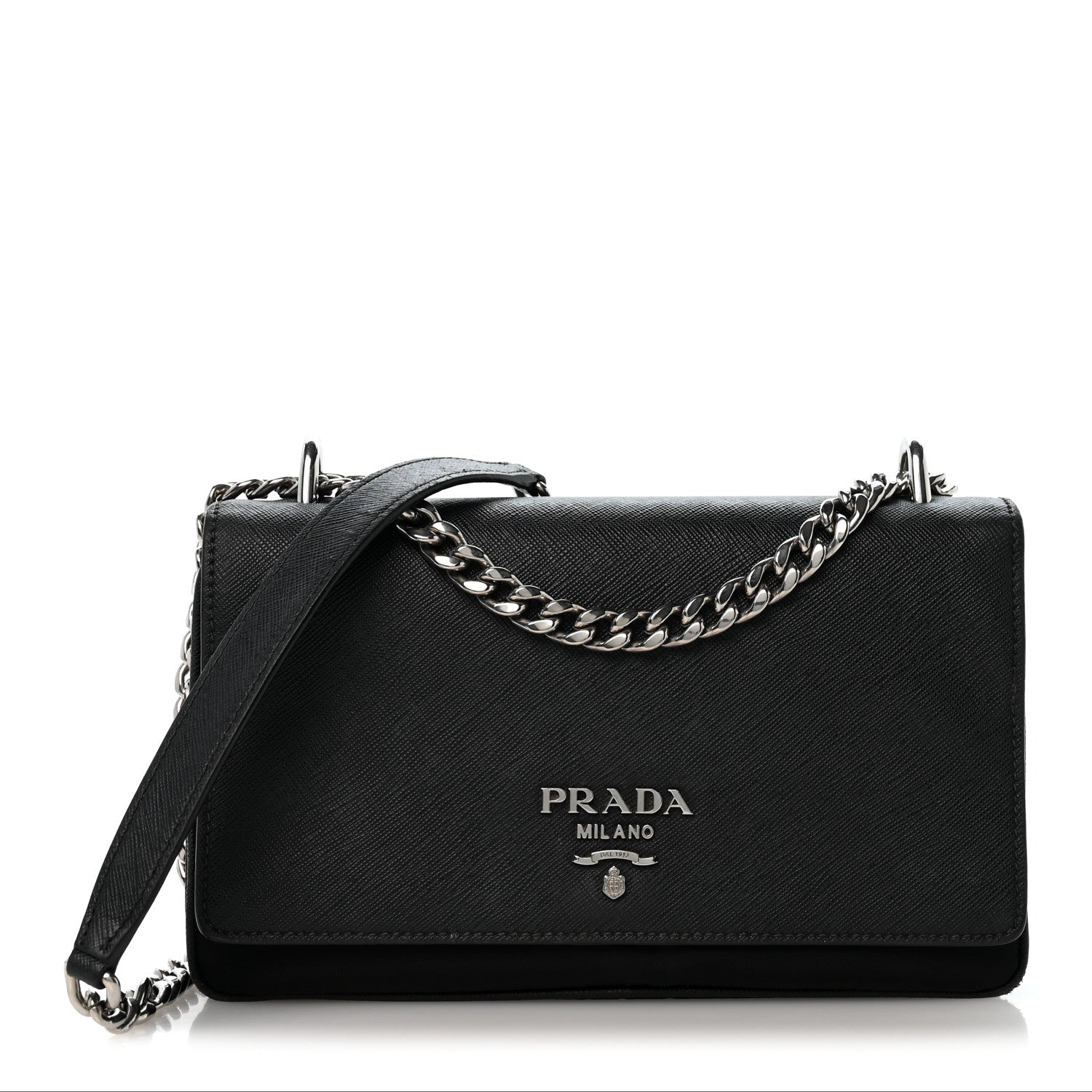 Prada Saffiano Tessuto Nylon Chain Shoulder Bag Black 1 of 15