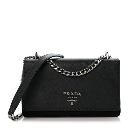 Prada Saffiano Tessuto Nylon Chain Shoulder Bag Black 1 of 15