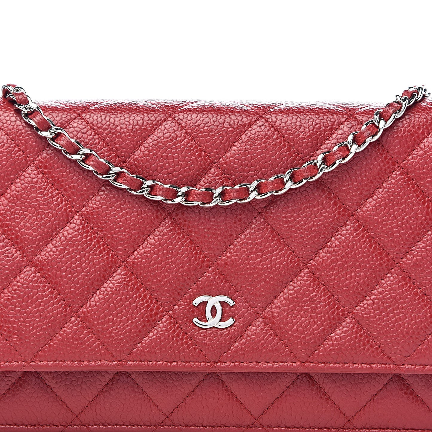 Caviar Quilted Wallet on Chain WOC Red