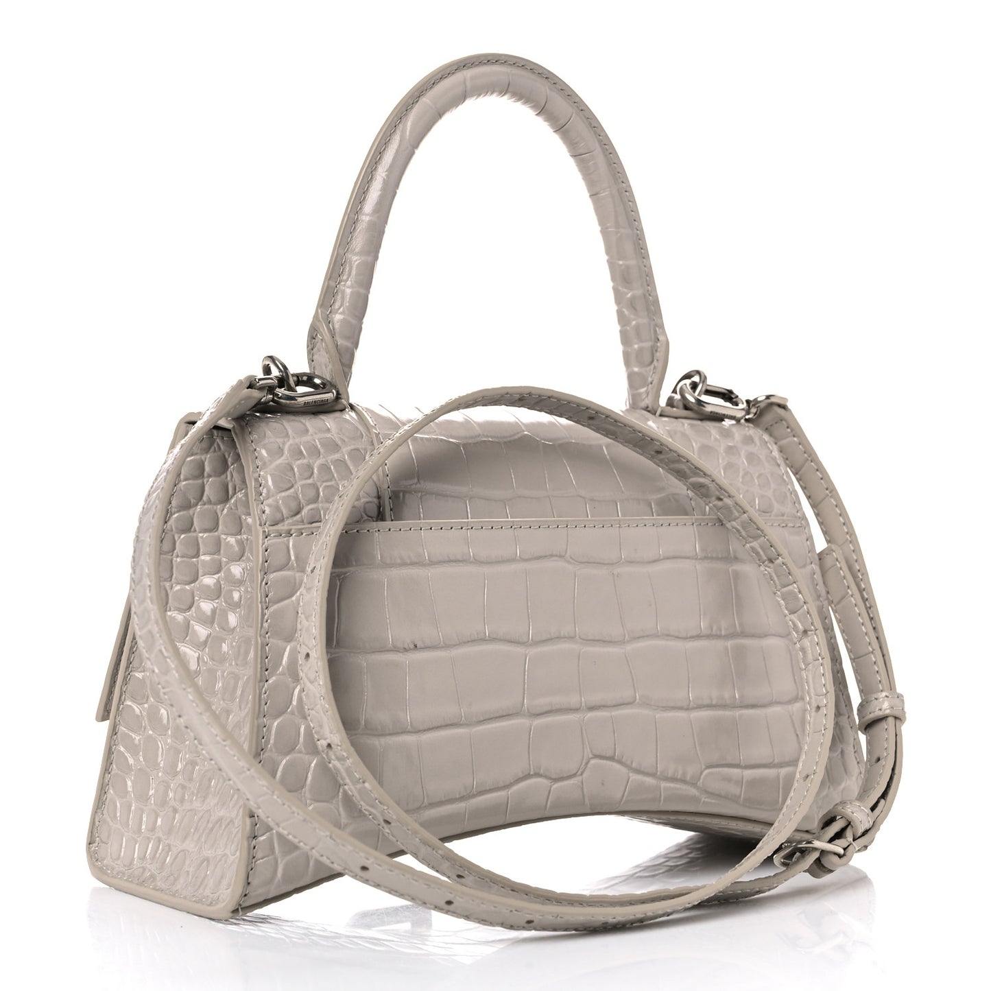 Shiny Calfskin Crocodile Embossed Small Hourglass Top Handle Bag Cold Beige