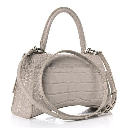 Balenciaga Shiny Calfskin Crocodile Embossed Small Hourglass Top Handle Bag Cold Beige 2 of 10