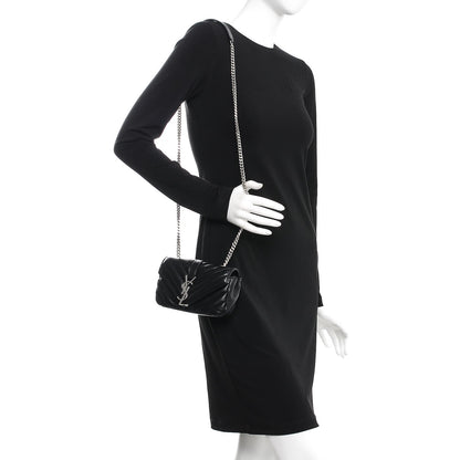 Saint Laurent Grained Calfskin Matelasse Chevron Monogram Classic Baby Chain Bag Black 2 of 8