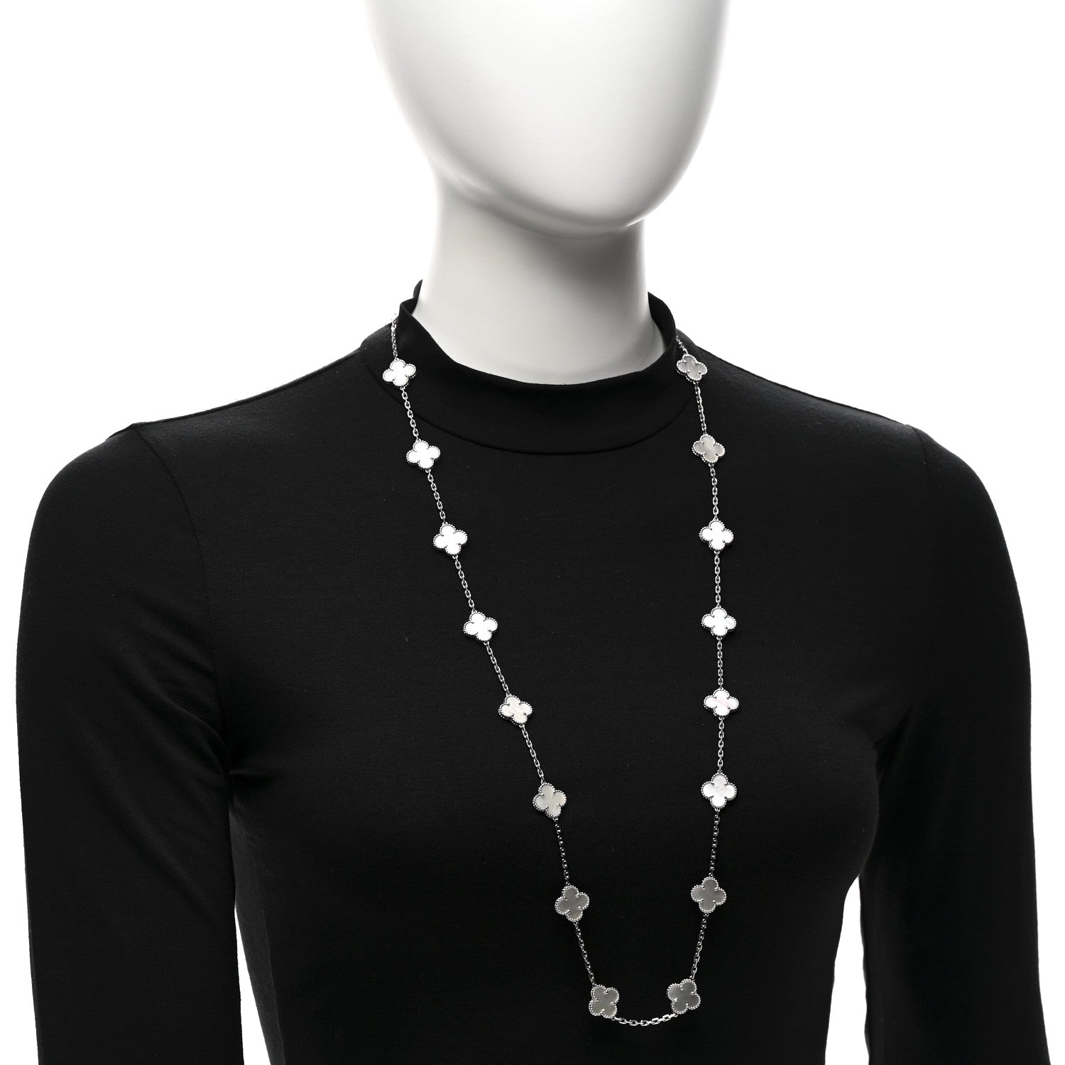 Van Cleef & Arpels 18K White Gold Mother of Pearl 20 Motifs Vintage Alhambra Necklace 2 of 6