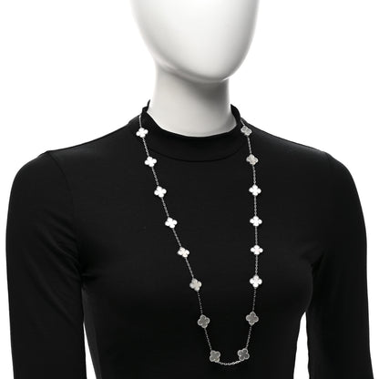 Van Cleef & Arpels 18K White Gold Mother of Pearl 20 Motifs Vintage Alhambra Necklace 2 of 6