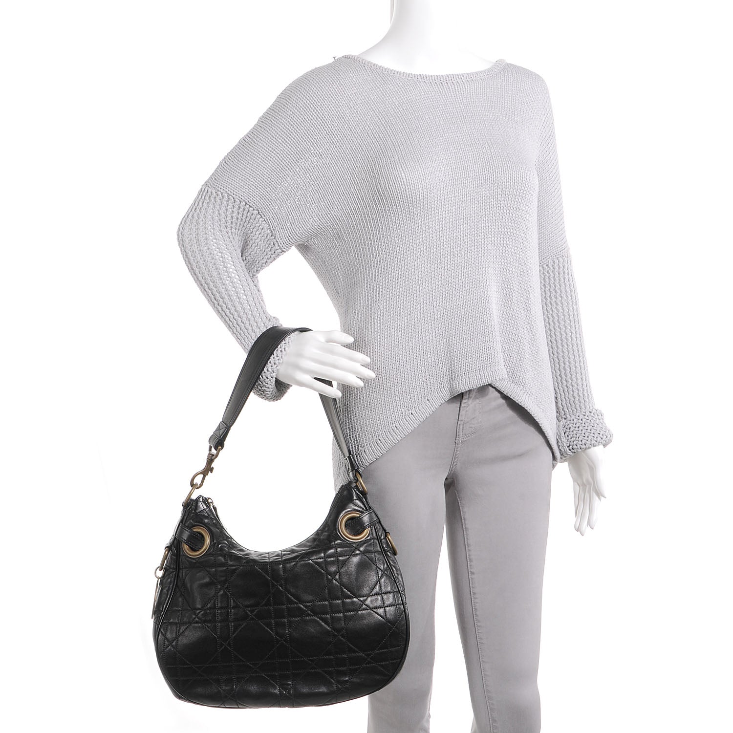 Christian Dior Lambskin Cannage Medium Hobo Black 2 of 7