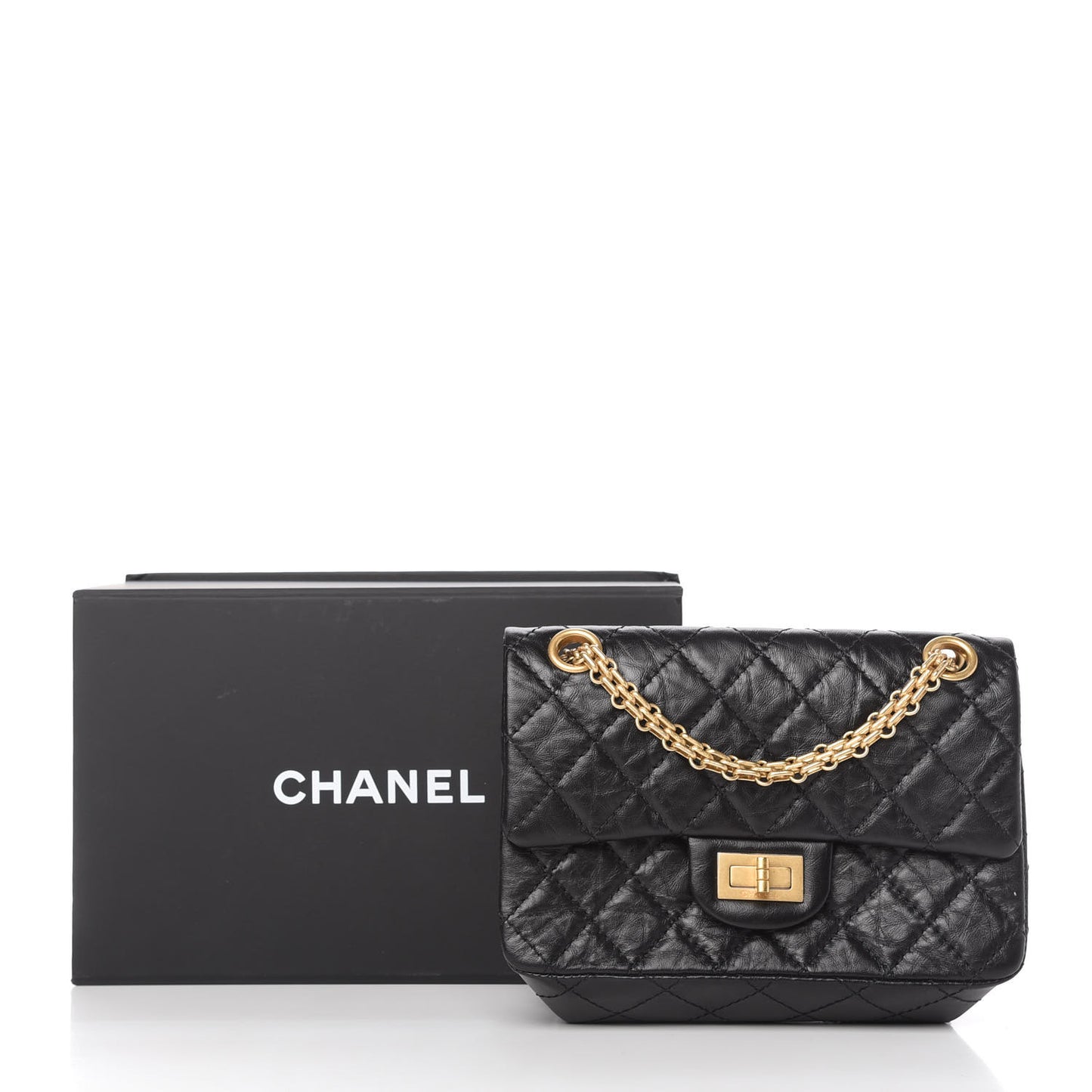 Aged Calfskin Quilted 2.55 Reissue Mini Flap Black
