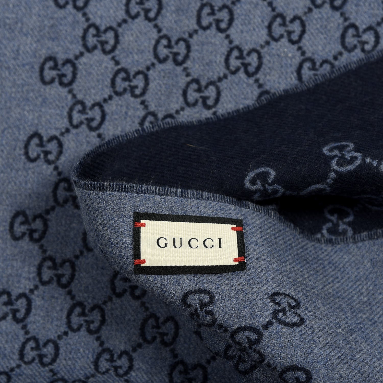 Gucci Wool GG Monogram Sogi Fringe Scarf Periwinkle Sky Blue 3 of 4