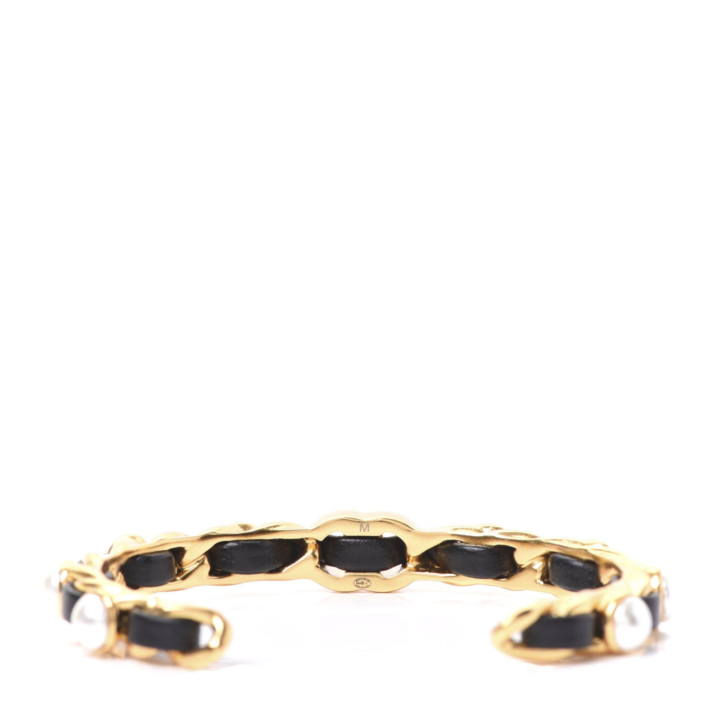 Lambskin Pearl CC Cuff Bracelet Black Gold