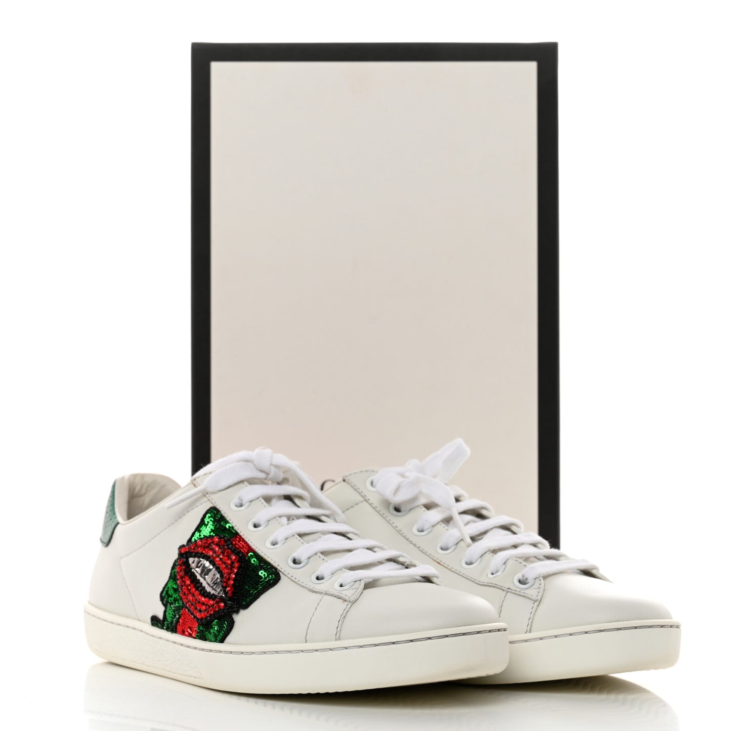Calfskin Web Crystal Womens Mouth Ace Sneakers 38 White