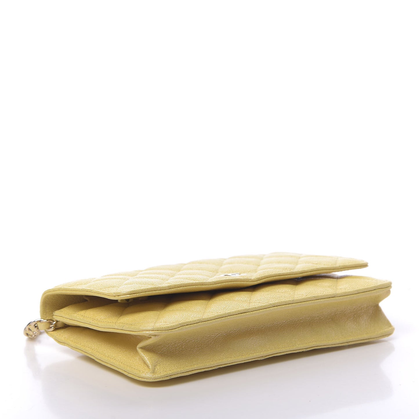 Iridescent Caviar Quilted Wallet on Chain WOC Yellow