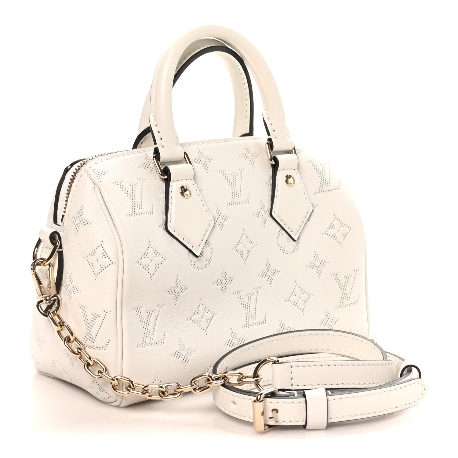 Louis Vuitton Monogram Embossed Calfskin Speedy Bandouliere 20 White Blanc 3 of 9