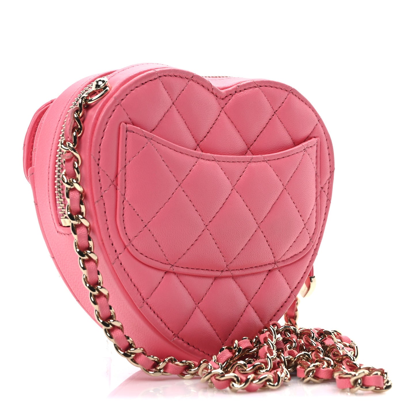 Lambskin Quilted CC In Love Heart Clutch With Chain Pink
