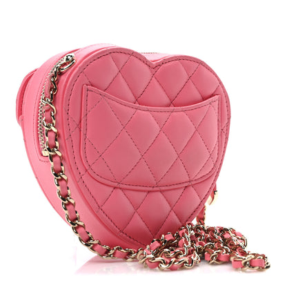 Chanel Lambskin Quilted CC In Love Heart Clutch With Chain Pink 3 of 9
