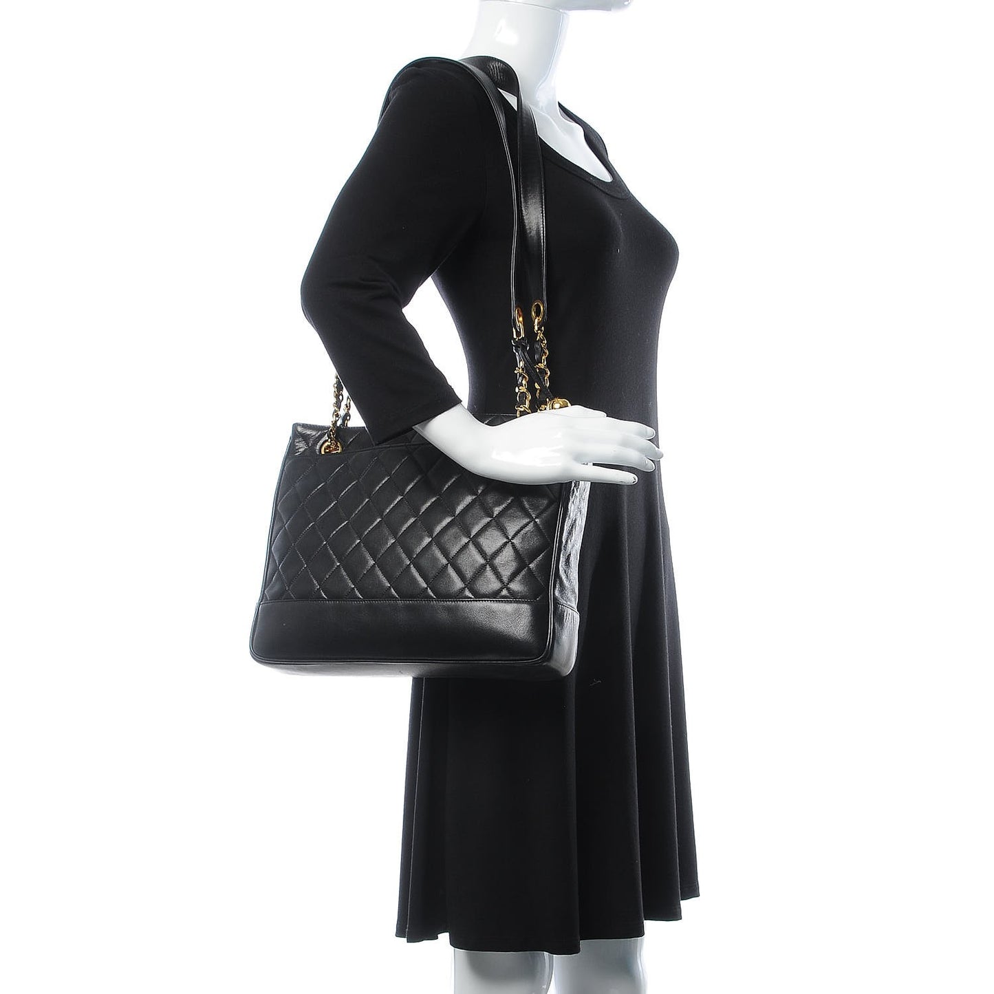 Lambskin Quilted Shopping Tote Black