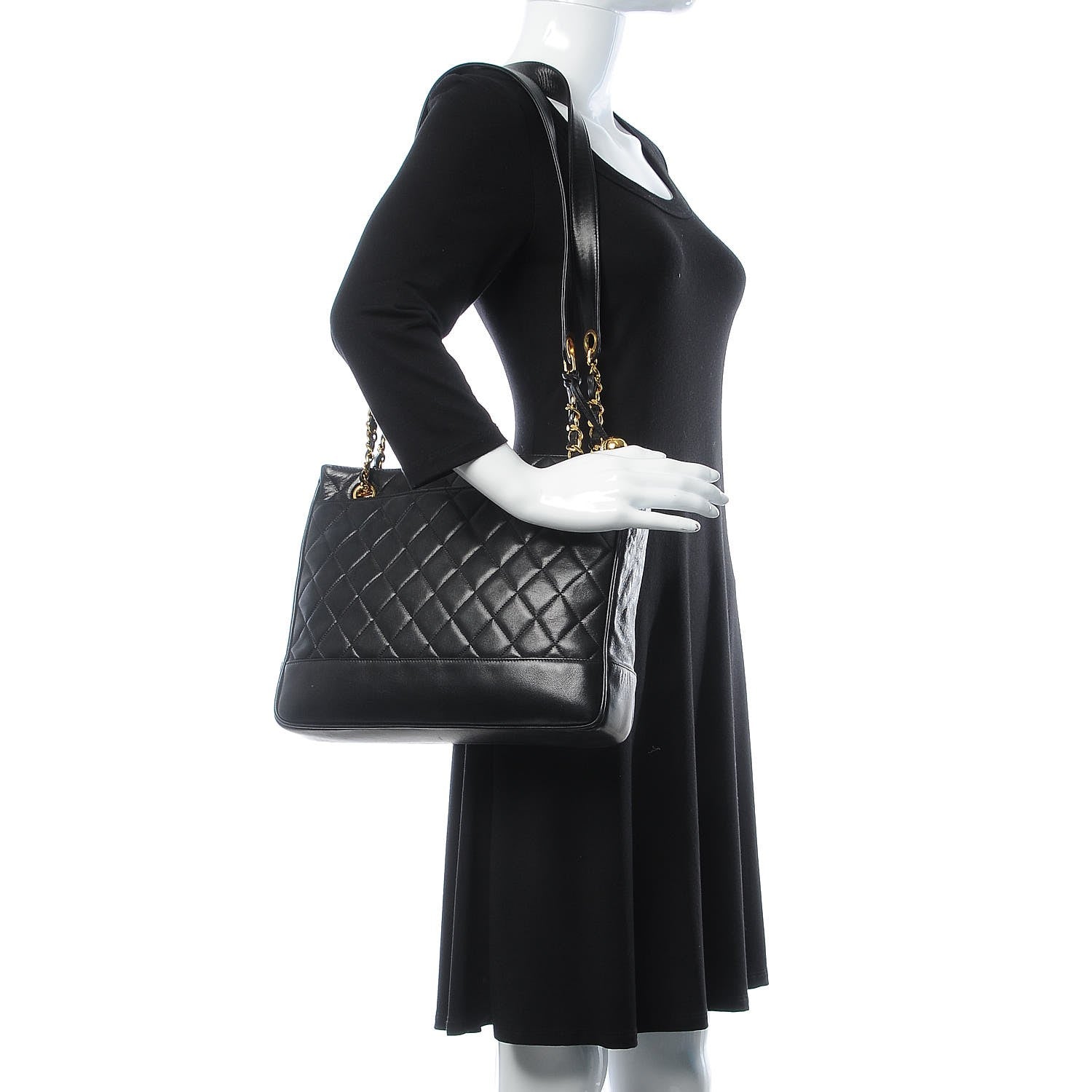 Chanel Lambskin Quilted Shopping Tote Black 2 of 7