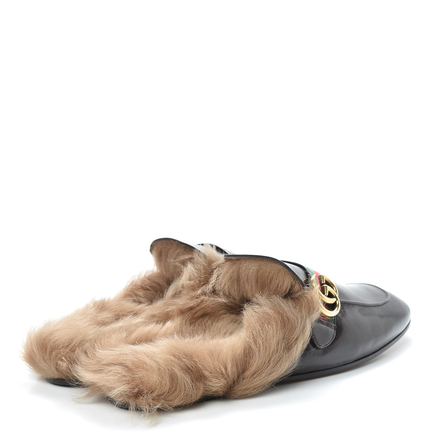 Goatskin Fur Web GG Mens Princetown Slippers 13 Cocoa