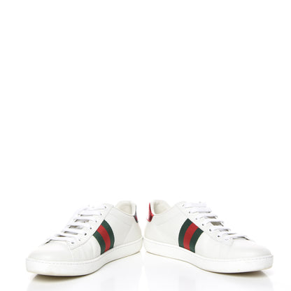 Gucci Calfskin Ayers Bee Embroidered Womens Ace Sneakers 37.5 White Green 6 of 16