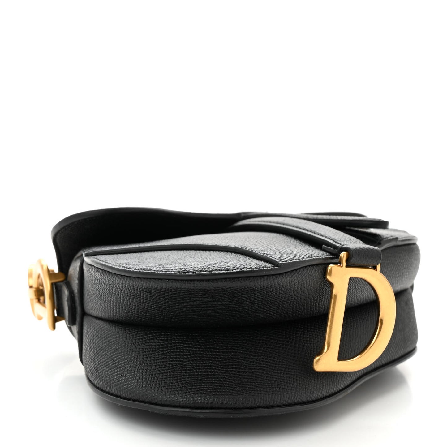 Grained Calfskin Mini Saddle Bag With Strap Black
