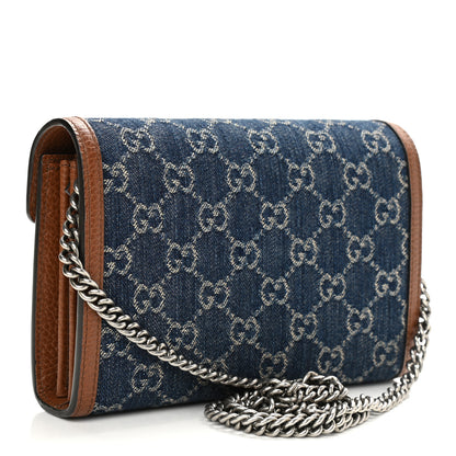 Gucci New Denim GG Monogram Dollar Calfskin Enamel Mini Dionysus Chain Wallet Blue Tea Cuir Epilog Electric Blue 3 of 11