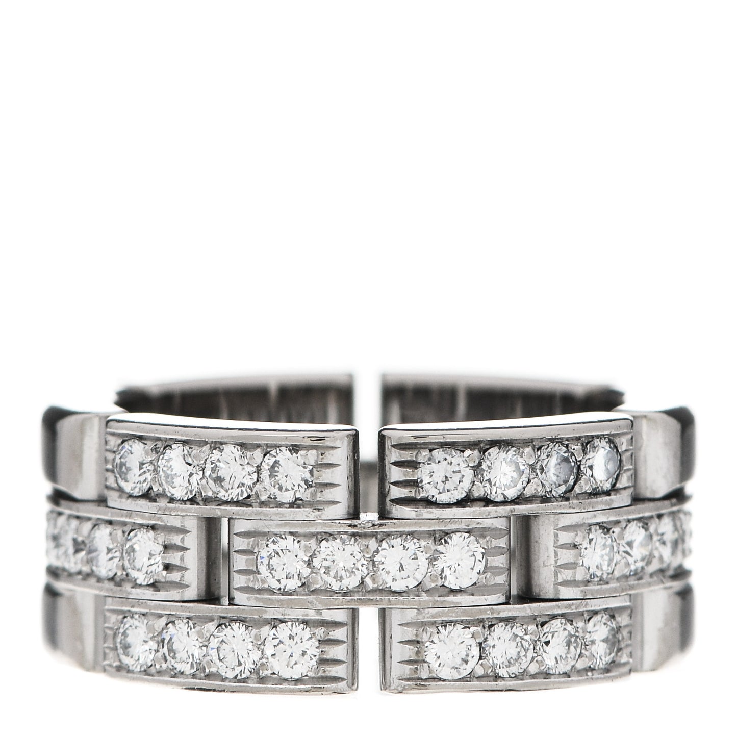 18K White Gold Diamond Maillon Panthere 3 Half Rows Paved Ring 47 4