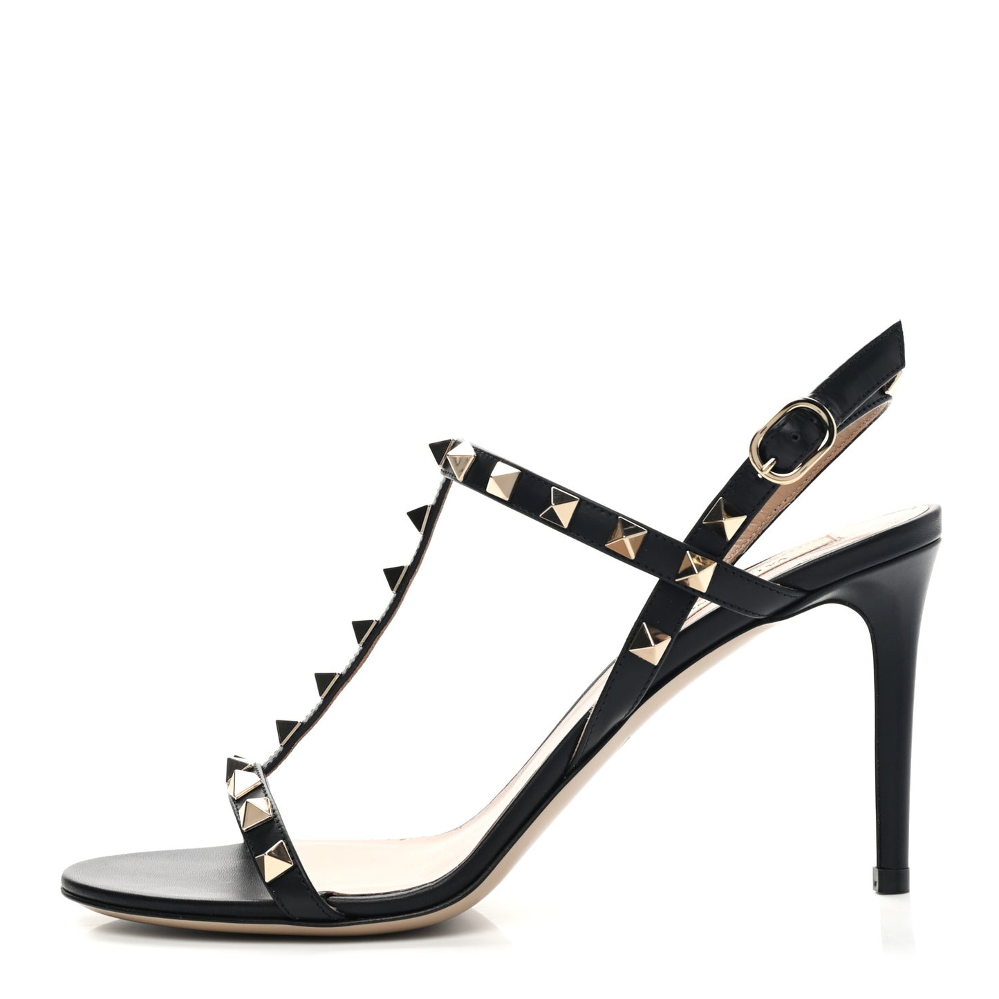 Nappa Rockstud T-Strap Slingback 85mm Sandals 37.5 Black