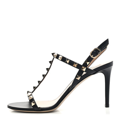 Valentino Garavani Nappa Rockstud T-Strap Slingback 85mm Sandals 37.5 Black 1 of 8