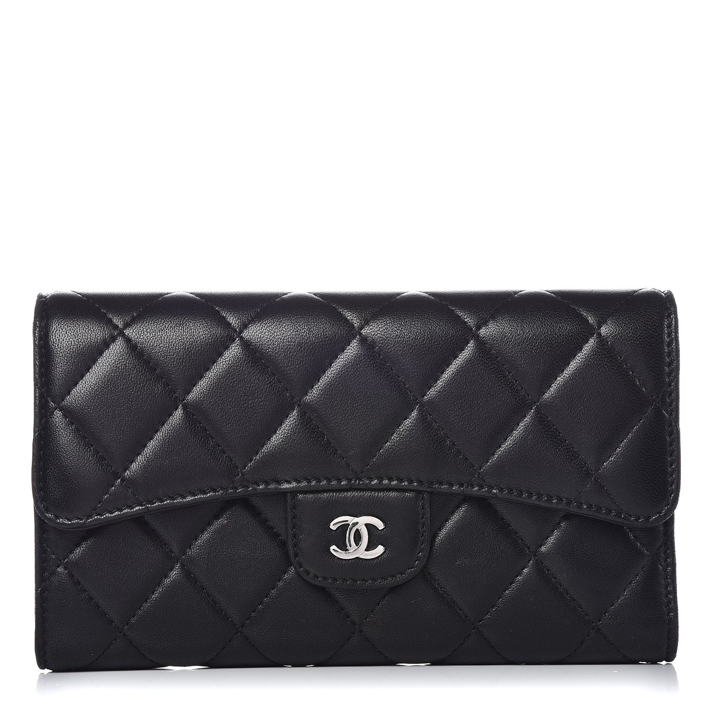 Lambskin Quilted Large Flap Wallet Black