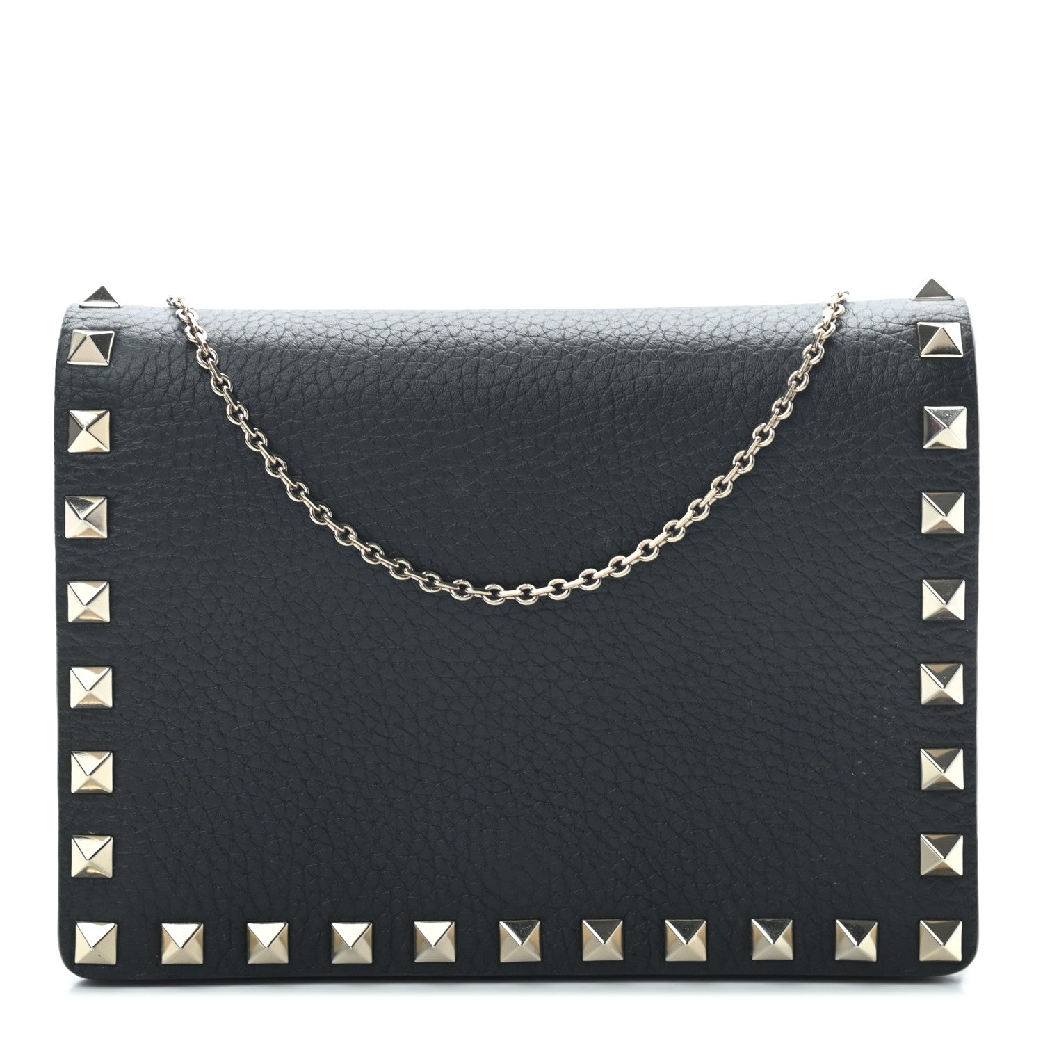 Valentino Garavani Pebbled Calfskin Rockstud Wallet on Chain Black 2 of 16