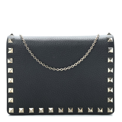 Valentino Garavani Pebbled Calfskin Rockstud Wallet on Chain Black 2 of 16
