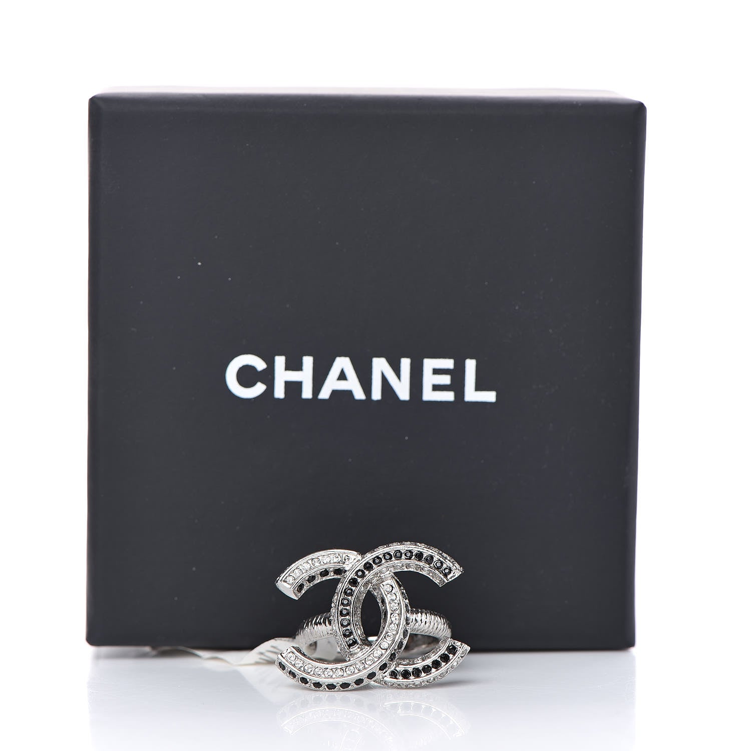 Chanel Crystal CC Ring 6 Silver Black 5 of 5