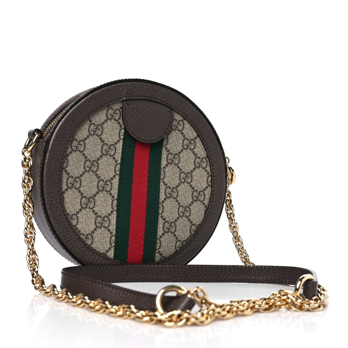 GG Supreme Monogram Web Mini Ophidia Round Shoulder Bag Brown
