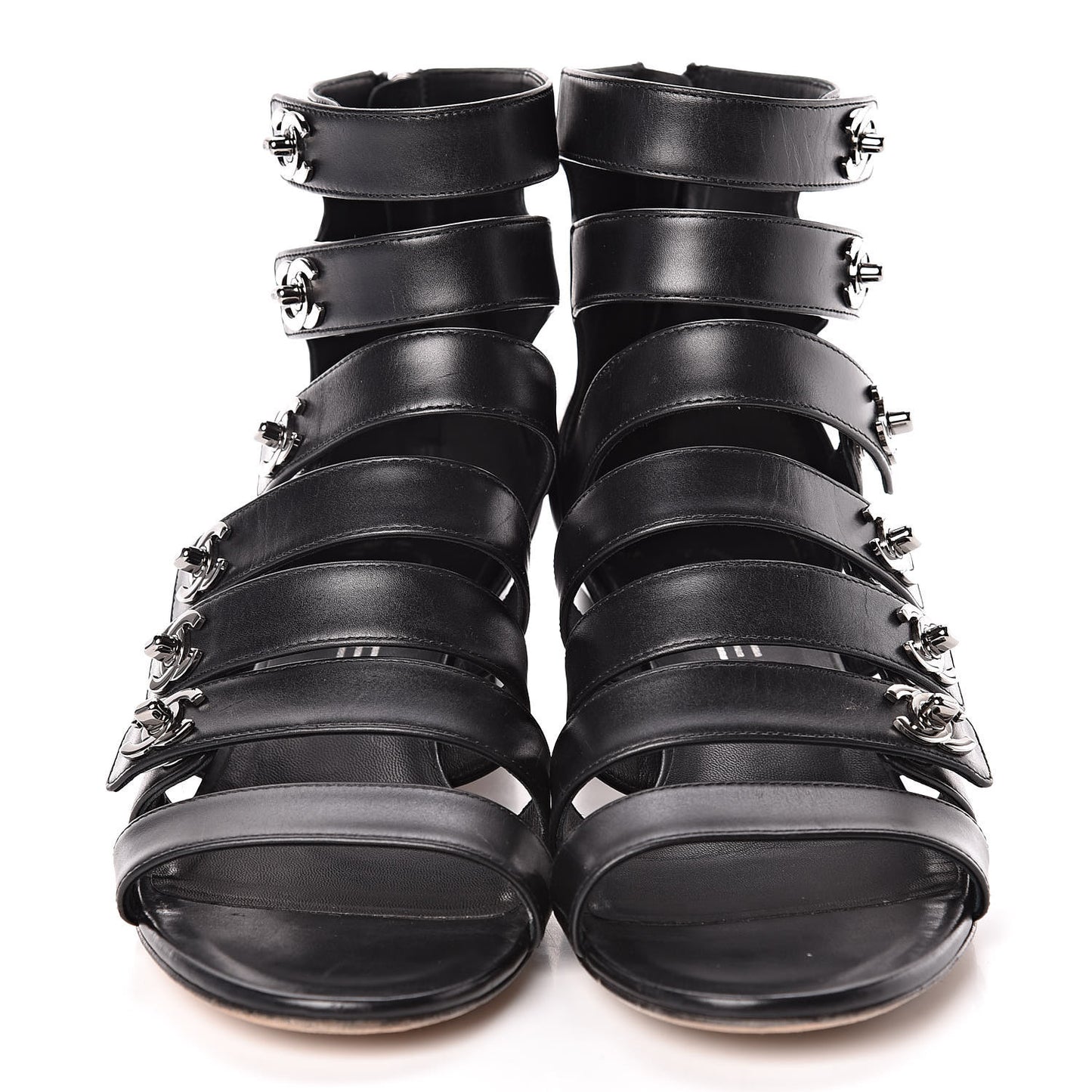 Calfskin CC Turnlock Sandals 38.5 Black