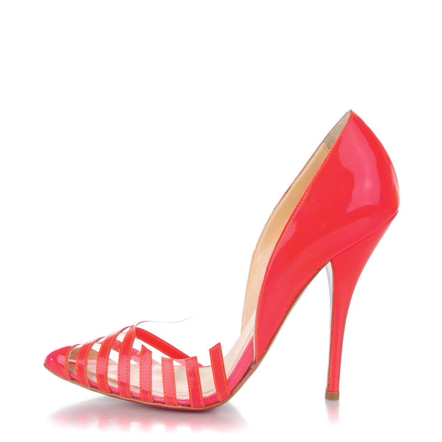 Christian Louboutin Patent Fluo PVC Pivichic 120 Pumps 34.5 Rose Paris 1 of 8