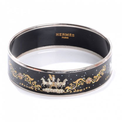 Hermes Enamel Printed Horses Wide Bracelet 70 Black 1 of 5