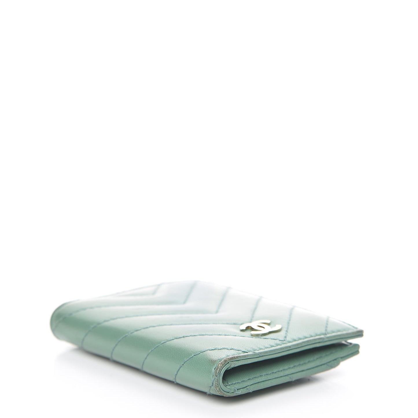 Lambskin Chevron Quilted Card Holder Wallet Green