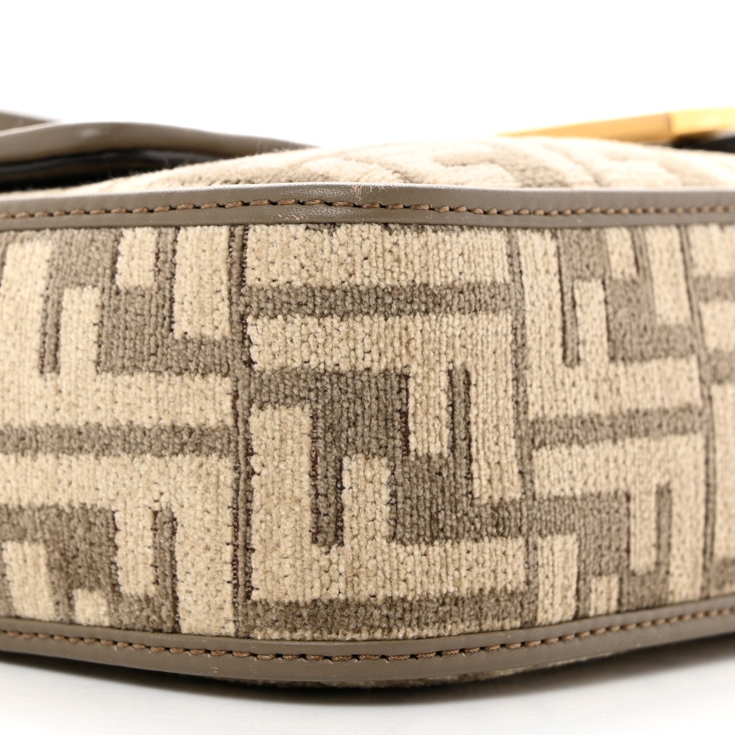 Chenille Vitello Seta FF Embroidered Baguette Tortora
