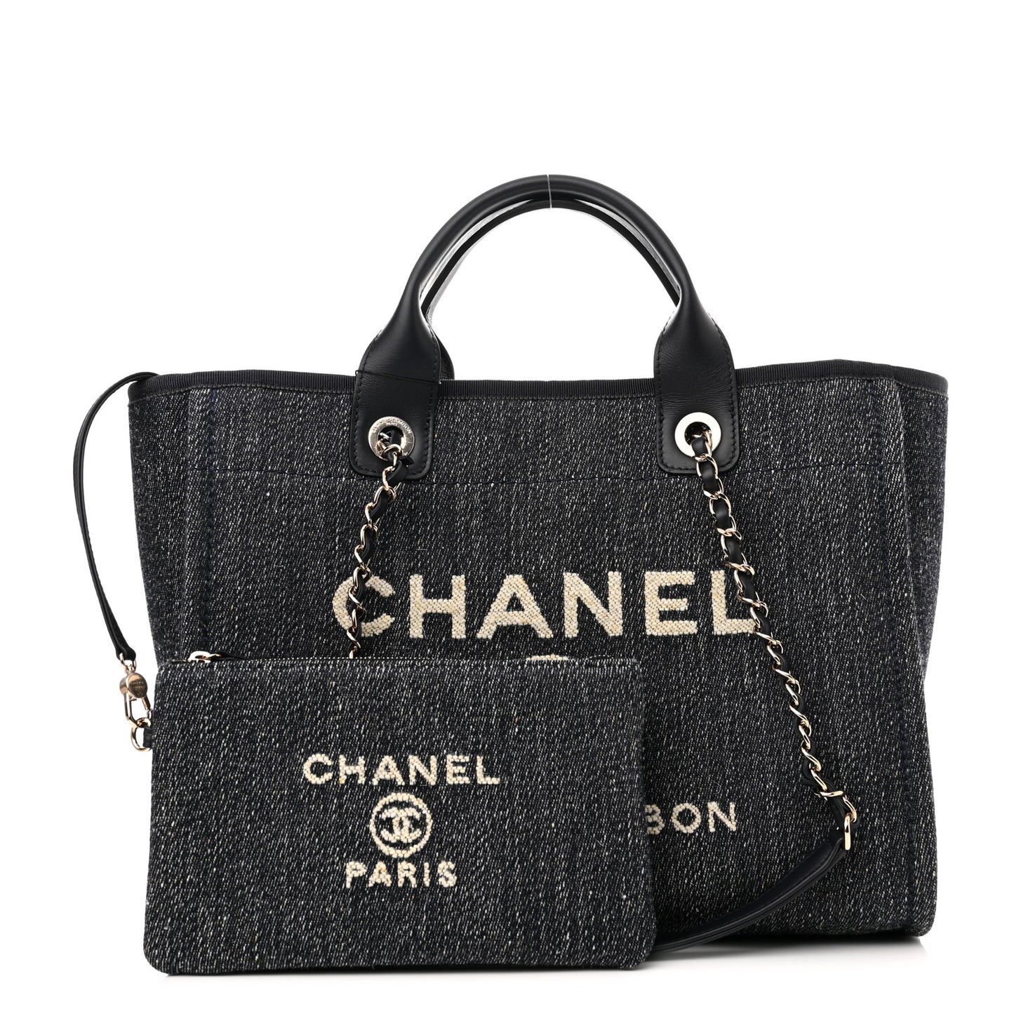 Denim Small Deauville Tote Dark Blue White