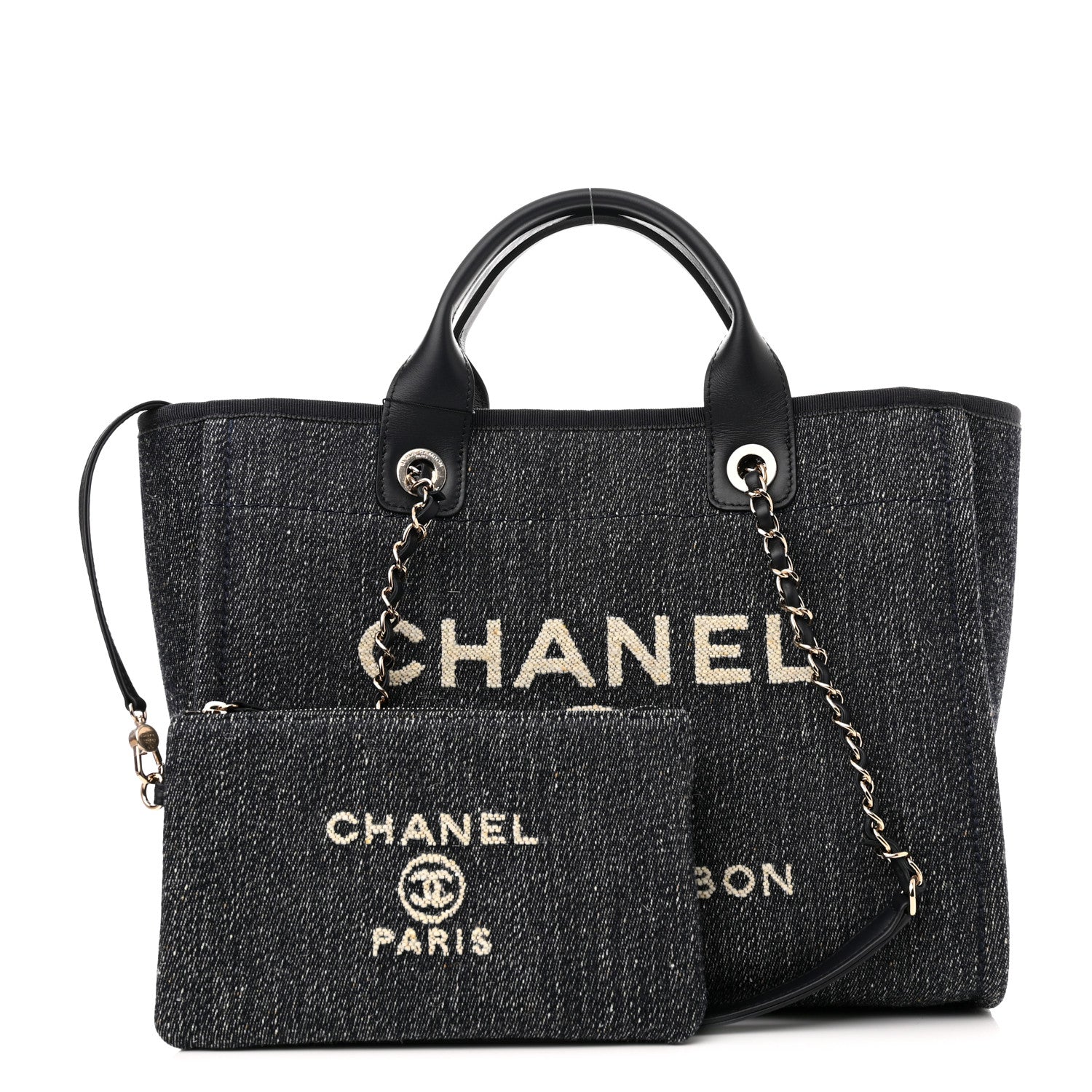 Chanel Denim Small Deauville Tote Dark Blue White 1 of 12